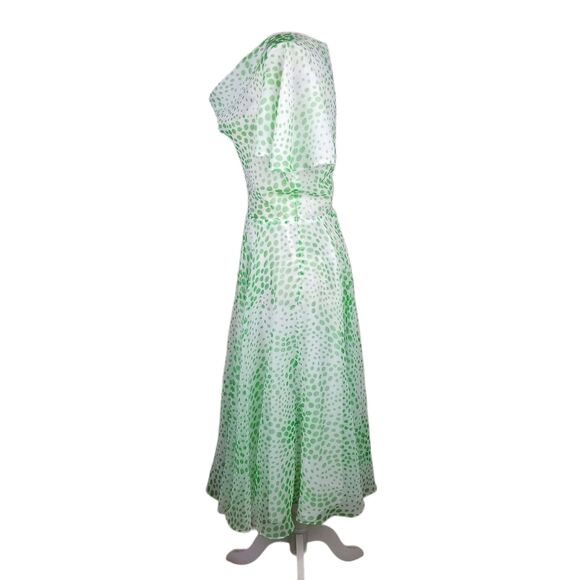 Vintage Jack Bryan Sheer Fun Flirty Flowy Green Polka Dot Midi Cowl Neck Dress - Picture 5 of 10